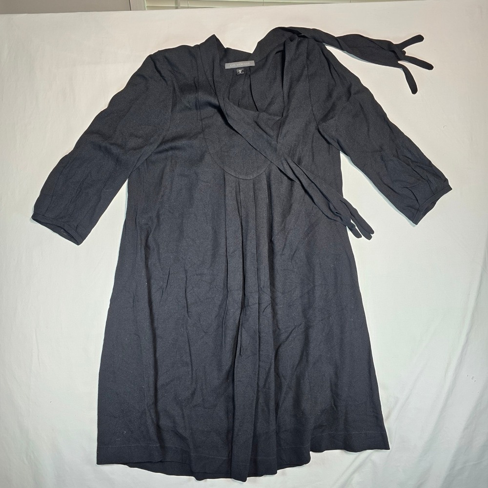 Kate Sylvester Black Rayon Pleated Shift Dress with Tie Neck Size M88.8